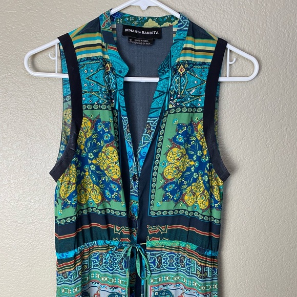 Hemant & Nandita 100% Silk Sequin Embellishments Boho Maxi Dress - Picture 7 of 14